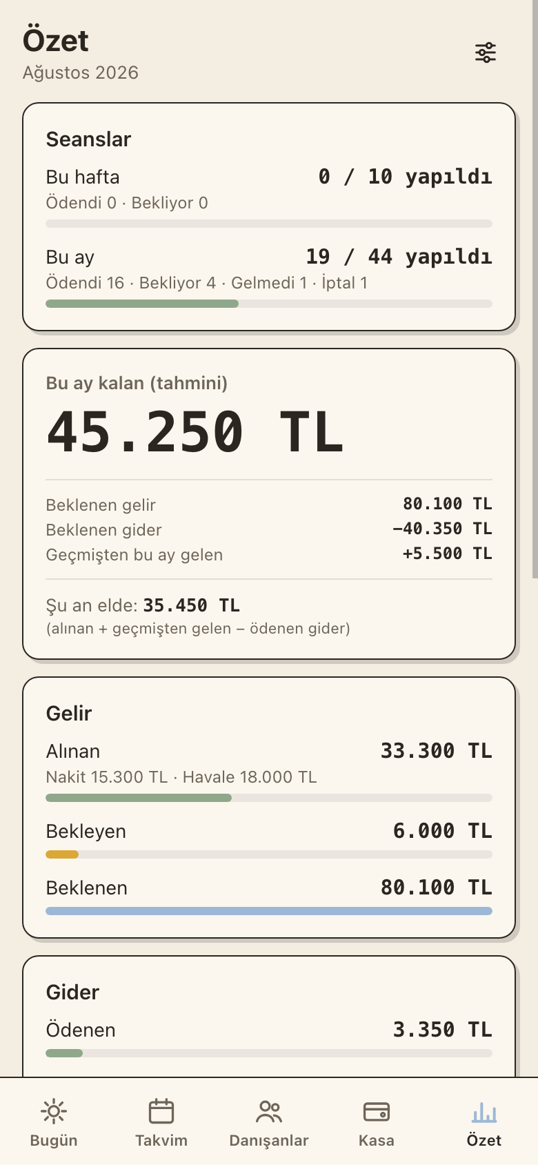 Summary screen with a large headline figure and income breakdown